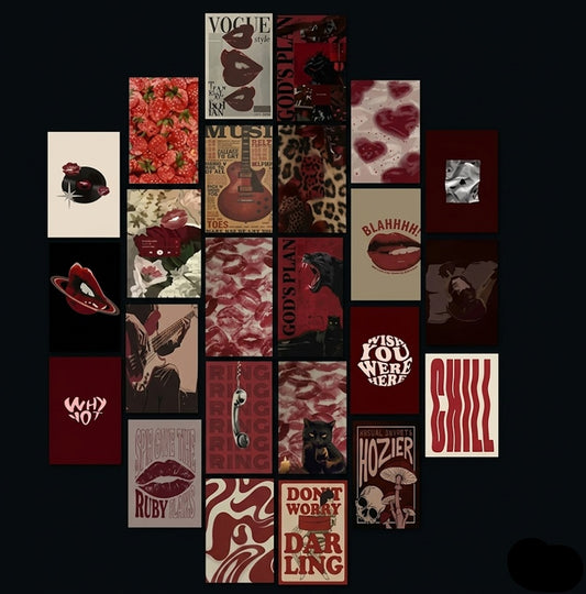 Red Aesthetic Wall Collage Kit – Vintage Red Photo Cards for Bedroom & Room Decor | Multiple Pack Sizes