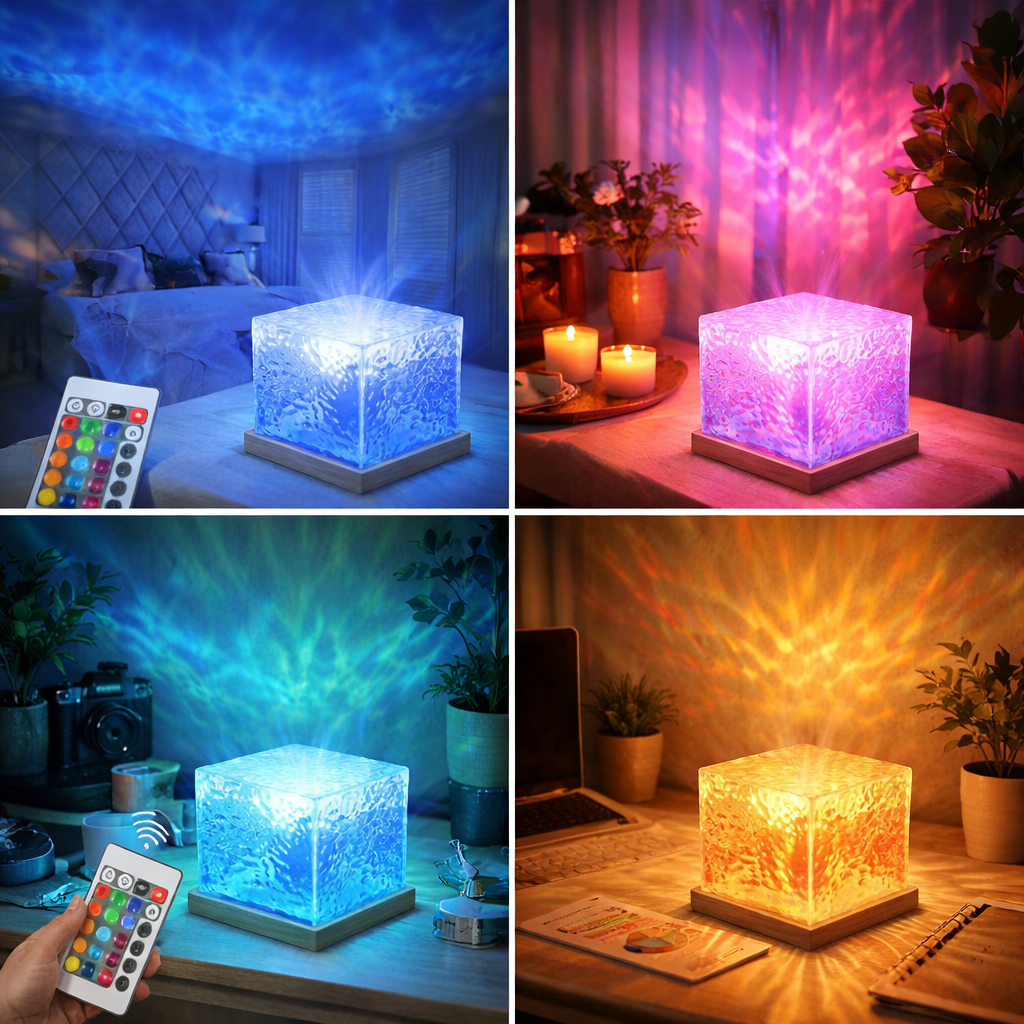 AquaRipple™ RGB Water Wave Projection Lamp – 16 Color Ambient Mood Light