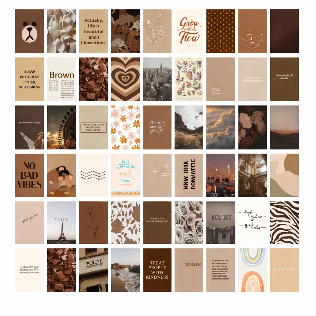 Brown & Beige Aesthetic Wall Collage Kit – Dark Neutral Photo Cards for Room Decor | Multiple Pack Sizes