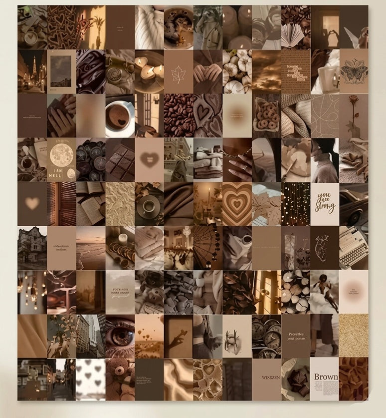 Brown & Beige Aesthetic Wall Collage Kit – Dark Neutral Photo Cards for Room Decor | Multiple Pack Sizes