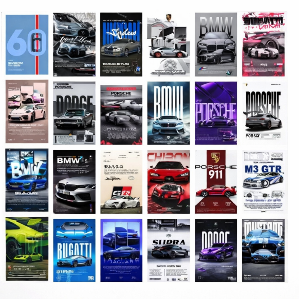 Car Aesthetic Wall Collage Posters – Sports Car Room Decor Cards (Multiple Pack Sizes)