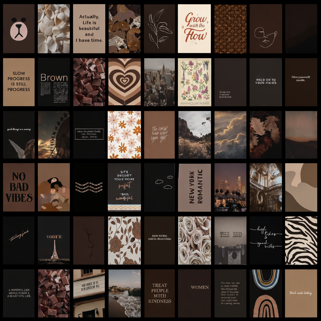 Brown & Beige Aesthetic Wall Collage Kit – Dark Neutral Photo Cards for Room Decor | Multiple Pack Sizes