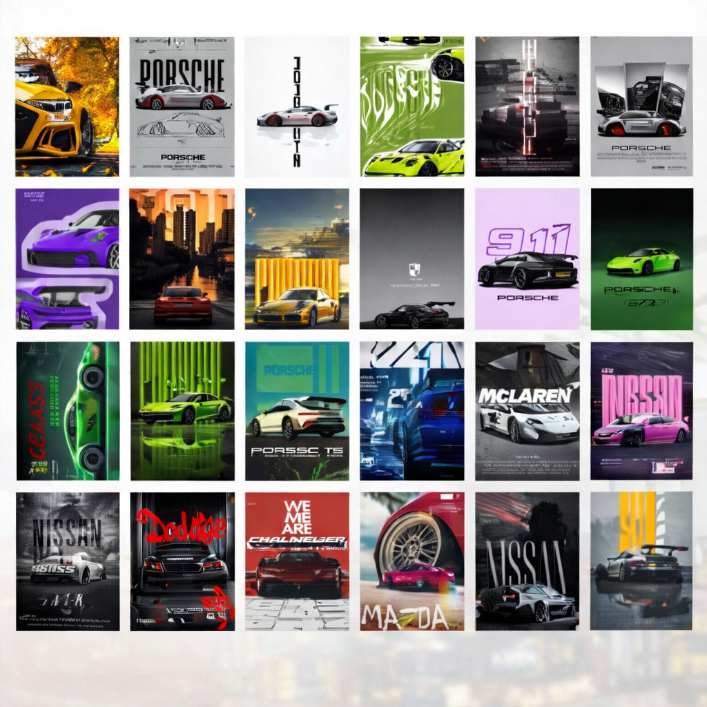 Car Aesthetic Wall Collage Posters – Sports Car Room Decor Cards (Multiple Pack Sizes)