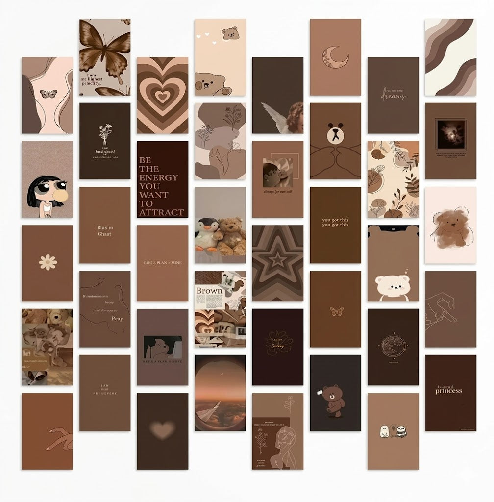 Brown & Beige Aesthetic Wall Collage Kit – Dark Neutral Photo Cards for Room Decor | Multiple Pack Sizes