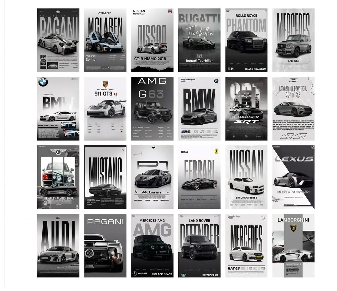 Car Aesthetic Wall Collage Posters – Sports Car Room Decor Cards (Multiple Pack Sizes)